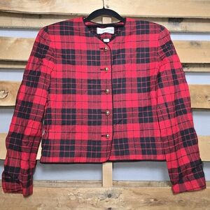 Vintage Red and Black Plaid Jacket Size:6P